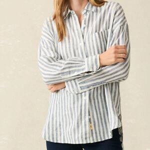 Faherty 100% Linen Blue and White Striped Relaxed Button Down Size XXS